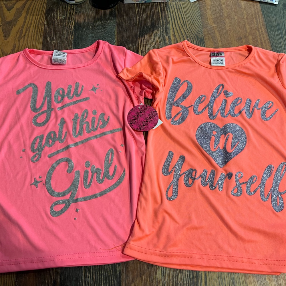 NWT 2 Girls Diva Size M 7/8 Athletics Shirts